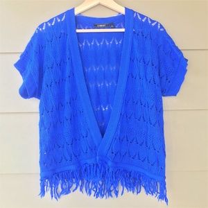 ⚡️SALE⚡️Elementz Blue Crochet Cardigan Wit Fringes
